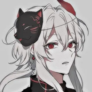 🌟 Anime, Mangá, Máscara de raposa, Chifres, Olhos vermelhos, Cabelo branco, Personagem, Arte digital telegram sticker