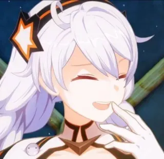 😆 Anime, Meisje, Glimlach, Wit haar, Vinger whatsapp sticker
