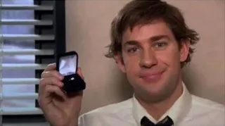 😍 Jim Halpert The Office Jim Halpert, demande en mariage, bague, The Office, fiançailles, mariage telegram sticker
