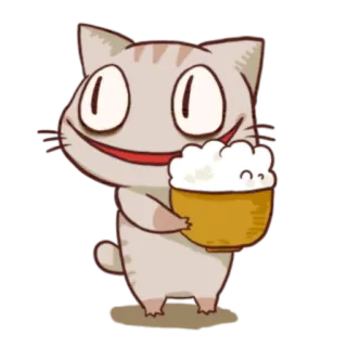 🍚 gato, arroz, desenho animado, tigela, fofo, animal, mascote telegram sticker