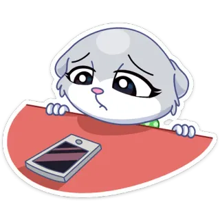 😯 puppy, sad, phone, cartoon telegram sticker