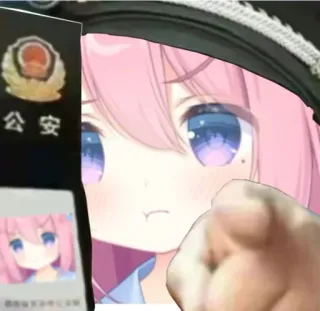🧐 公安 Anime, pelo rosa, oficial, policía, policía china whatsapp sticker