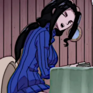 📜 女人, 卡通, 动漫, 插画, 坐着, 桌子 telegram sticker