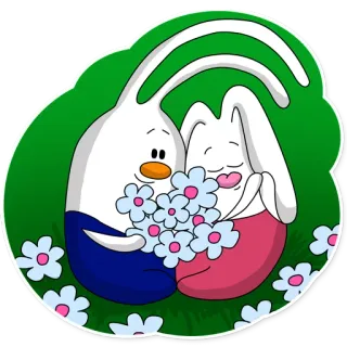 💐 мультфильм, кролик, цветок, любовь, объятие, милый, иллюстрация telegram sticker