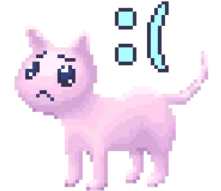 😢 cat, sad, pixel art, cute, pink whatsapp sticker