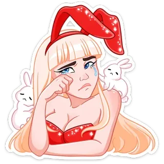 😢 coniglio, ragazza, triste, lacrime, carino, cartone animato, coniglio telegram sticker
