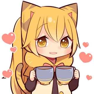 ☕ anime, cat girl, cute, tea, hearts, kawaii telegram sticker