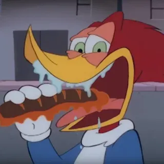 🍫 Woody Woodpecker cartone animato, Woody Woodpecker, mangiare, affamato, personaggio dei cartoni animati telegram sticker