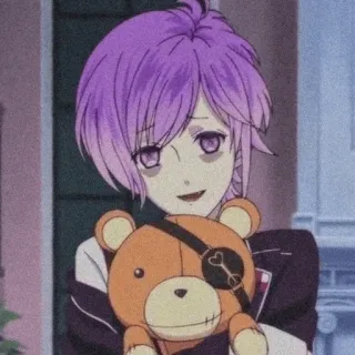 🥢 Laito Sakamaki Diabolik Lovers Anime, tóc tím, gấu bông, nhân vật, nhân vật anime telegram sticker
