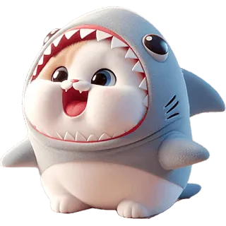 😆 gato, tiburon, animal, lindo, kawaii, dibujo animado, pegatina whatsapp sticker