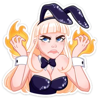 🔥 девушка-зайчик, пламя, мультфильм, иллюстрация, блеск, женщина, плейбой whatsapp sticker