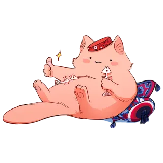 👍 Katze, Fischgräte, Fes, Kissen, Cartoon, Tier telegram sticker