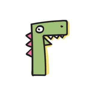 😁 dinosaur, animal, cartoon, alphabet, letter F, green, child telegram sticker