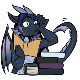 🤓 dragon, reading, books, anthro, fantasy, sticker, cartoon, character telegram sticker