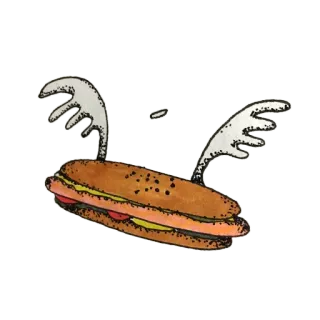 🌭 хот-дог, крылышки, летающая еда, фуд-арт, мультфильм, причудливый, закуска telegram sticker