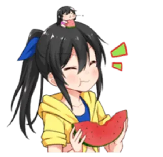 🍉 Anime, Cartone animato, Anguria, Kawaii, Carino, Ragazza whatsapp sticker