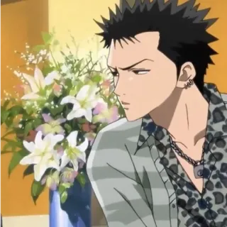😡 Anime, Nam, Hoa, Nghiêm túc, Da báo telegram sticker
