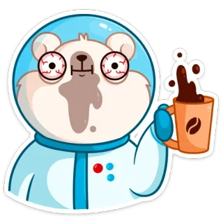 ☕️ gấu, vũ trụ, cà phê, kiệt sức, hoạt hình, bộ đồ vũ trụ, mắt đỏ telegram sticker