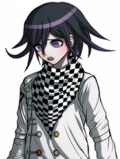 😽 Kokichi Oma Danganronpa V3 Anime, Garoto, nervoso, preocupado, estudante, cachecol telegram sticker