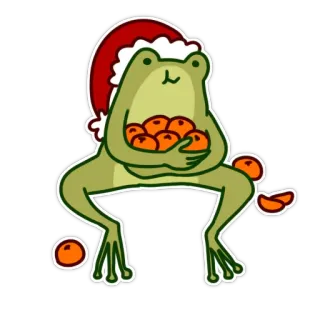 🎄 frog, christmas, santa hat, oranges, cartoon, animal telegram sticker
