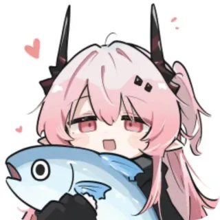 🐟 Anime, Schattig, Roze haar, Vis, Hart, Cartoon, Chibi telegram sticker