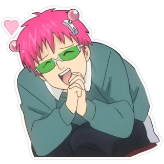 😊 Kusuo Saiki The Disastrous Life of Saiki K. Anime, Saiki K, Kusuo Saiki, Cabelo rosa, Óculos, Telepata telegram sticker
