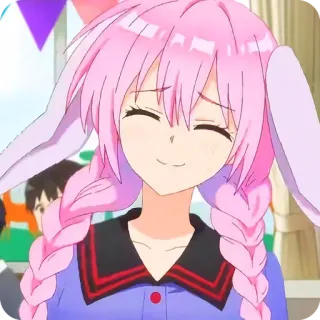 🙂 Anime, Fille, Cheveux roses, Oreilles de lapin, Souriant(e), Dessin animé telegram sticker