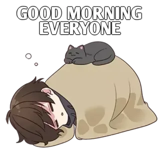 ✨ GOOD MORNING EVERYONE Buongiorno, Gatto, Dormire, Coperta, Saluto whatsapp sticker