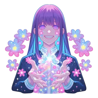 🌌 anime, girl, stars, flowers, cute, sparkly, magical, digital art telegram sticker