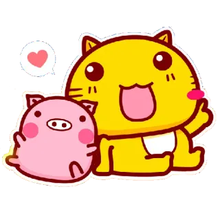 👬 Katze, Schwein, Tiere, Freundschaft, Cartoon, Liebe telegram sticker