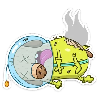 😵 dibujos animados, muerte, astronauta, espacio, humo, choque whatsapp sticker
