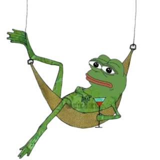 🐸 Pepe the Frog pepe, frog, internet meme, chill, relaxing, hammock, drinking, casual telegram sticker