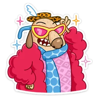 😎 dog, cartoon, fashion, sunglasses, hat, scarf, pink, blue telegram sticker