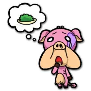 😩 만화, 돼지, 슬픈, 우는, 음식, 생각 telegram sticker
