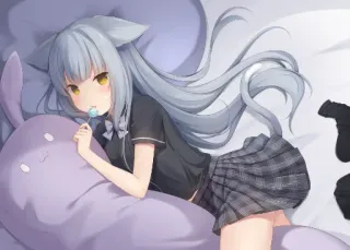 🍭 Anime, Cô gái, Tai mèo, Váy, Dễ thương, Nằm telegram sticker