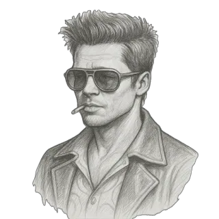 🎨 แบรด พิตต์, ภาพเหมือน, แว่นกันแดด, บุหรี่, นักแสดง, ภาพสเก็ตช์ telegram sticker