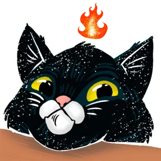 😊 猫, 火, 贴纸, 卡通, 动物, 黑猫 telegram sticker