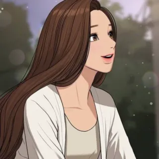 🛍 Frau, Cartoon, Mädchen, Lächeln, Haare, lange Haare telegram sticker