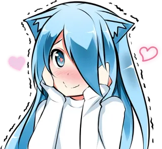 ❤ Anime, Dziewczyna, Słodkie, Kawaii, Serca, Niebieskie włosy telegram sticker