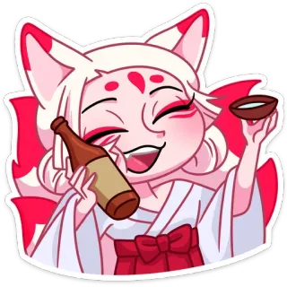 🍾 アニメ, キツネ, 狐娘, アルコール, 飲酒, 可愛い, かわいい telegram sticker