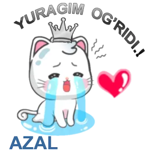 😔 YURAGIM OG'RIDI Katze, traurig, weinend, Herz, niedlich, Sticker telegram sticker