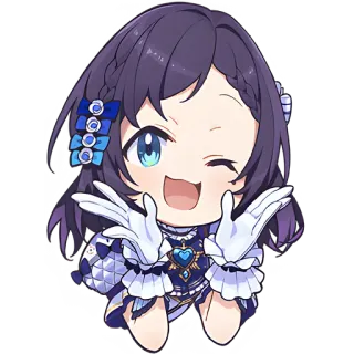 😉 Аниме, Манга, Чиби, Милый, Девушка, Голубые волосы, Подмигивание telegram sticker