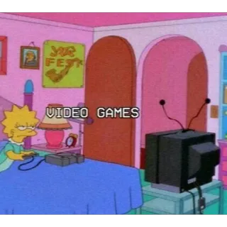 🎮 Lisa Simpson The Simpsons VIDEO GAMES Lisa Simpson, video games, cartoon, bedroom, television, The Simpsons telegram sticker
