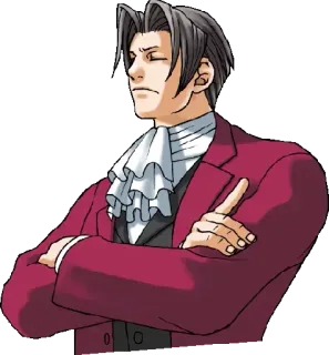 😒 Miles Edgeworth Ace Attorney アニメ, 弁護士, 検察官, 自信, 真剣 telegram sticker