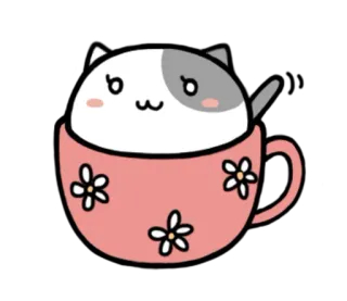 🌸 gato, xícara, fofo, flores, animal, adesivo, gatinho telegram sticker