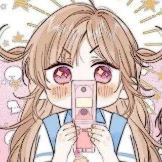 🧸 fille anime, téléphone à clapet, mignon, étoiles, chibi, dessin animé, dessin telegram sticker