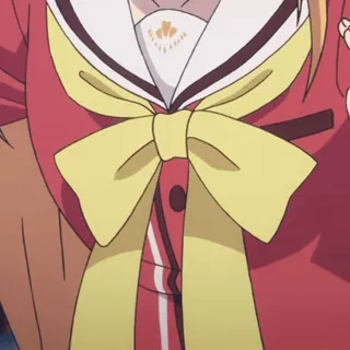 👊 roupa, laço amarelo, jaqueta vermelha, estilo anime, uniforme whatsapp sticker