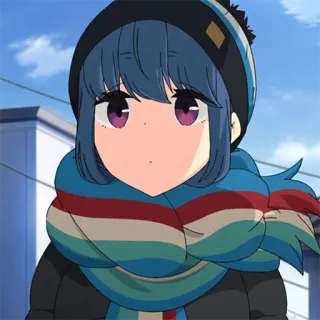 😶 Rin Shima Laid-Back Camp Anime, Personagem, Cachecol, Ao ar livre, Inverno, Desenho animado, Fofo telegram sticker