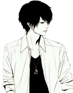 🌚 anime, boy, black hair, heart pendant, drawing, cartoon telegram sticker