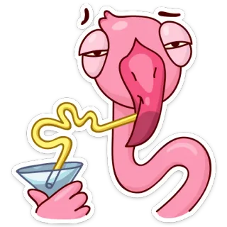 🍸 flamingo, getränk, cocktail, lustig, cartoon, tier, vogel telegram sticker
